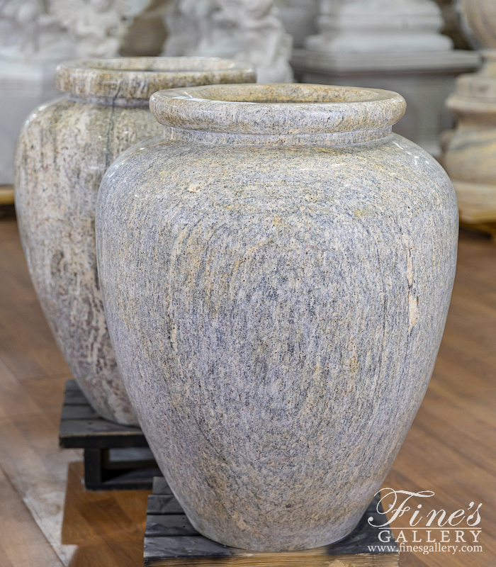 Marble Planters  - Antique Griggio Granite Pot Pair - MP-484